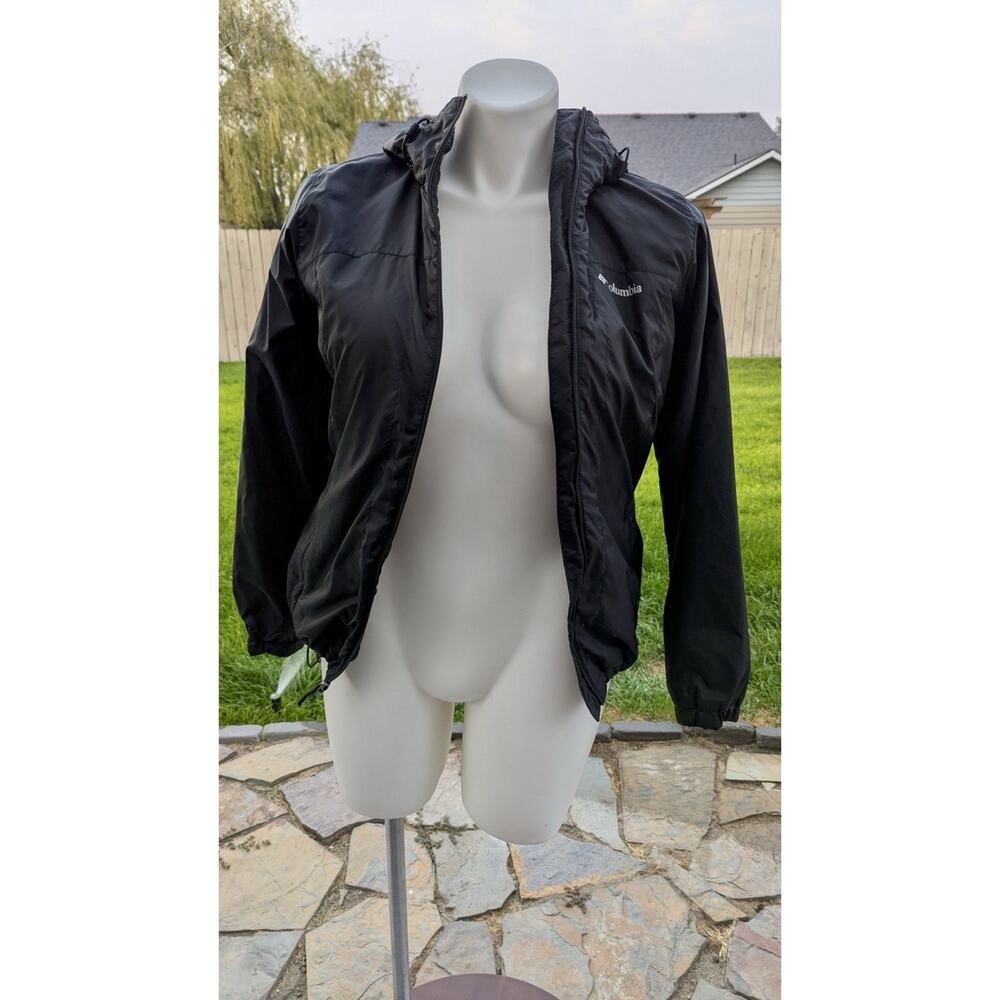 Columbia Black Hooded Zip Windbreaker Jacket Pockets Short Women's Size M